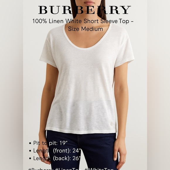 Burberry 100% Linen White Short Sleeve Top - Size Medium - Picture 1 of 11
